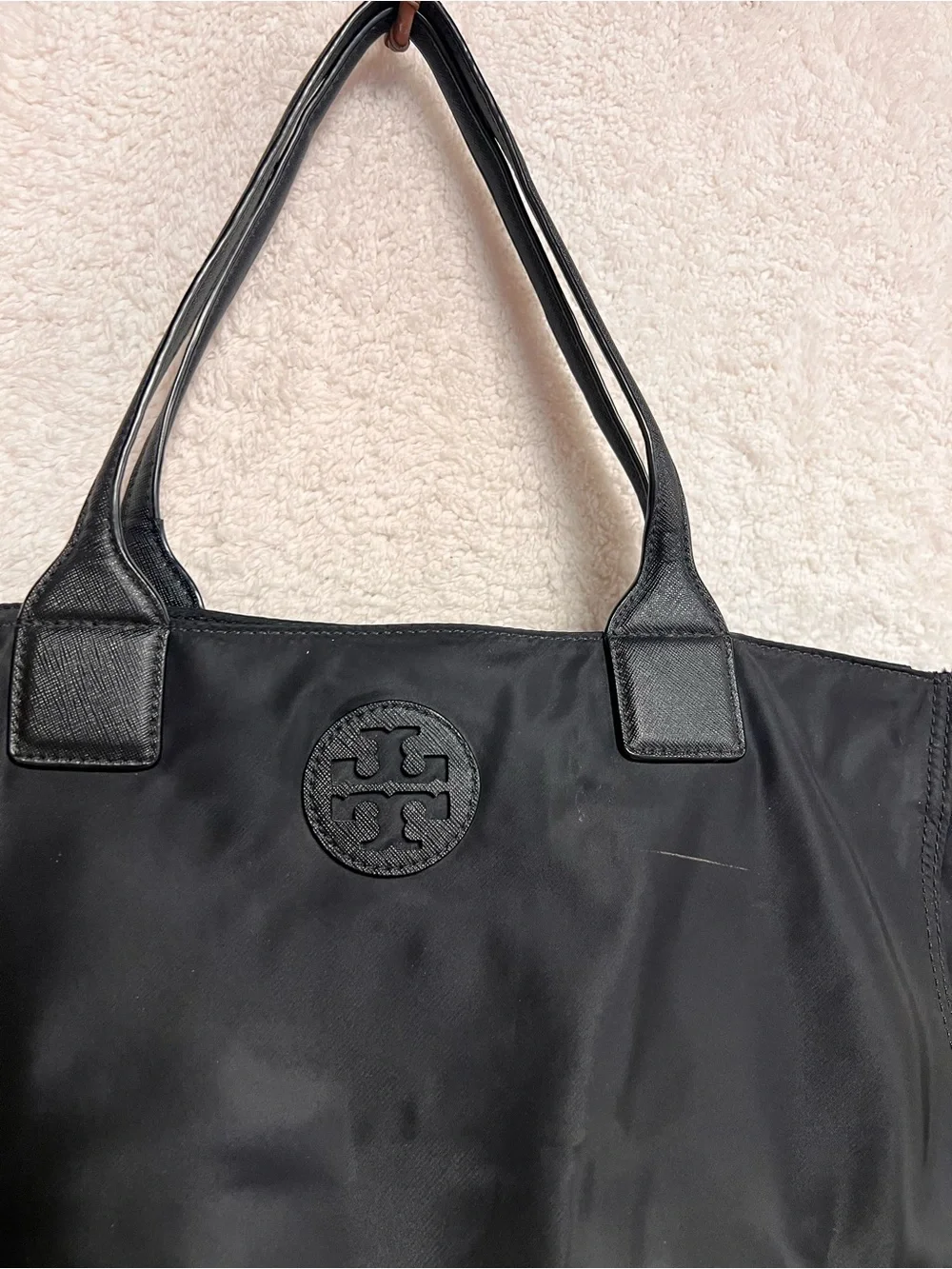 Tory Burch Black Nylon and Leather-Trim Tote